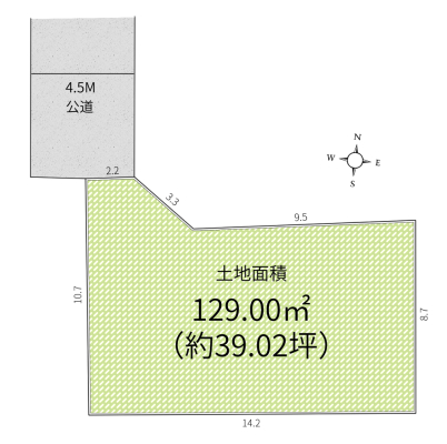 区画図 ／公簿面積129.00�u（約39.02坪）、現況実測面積：129.42�u(約39.14坪）
