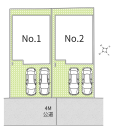 区画図 ／カースペースは並列2台駐車が可能です（車種制限有）。