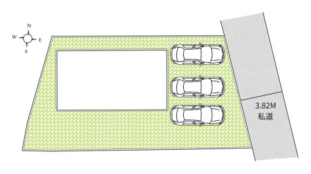 区画図 カースペース並列3台駐車可能！