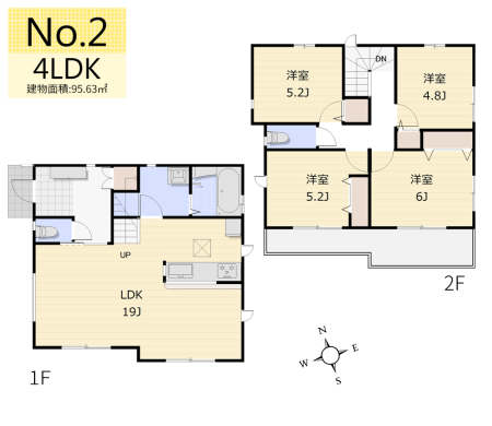 間取り図 ＜2号棟／4LDK＞
2階4居室！2部屋続きのバルコニー