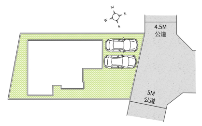 区画図 　並列2台駐車可能なカースペース！ほぼ整形地で間口広め♪／敷地 150.79�u