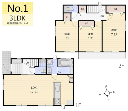 間取り図 　＜3LDK／建物面積86.12�u＞
全室南向き