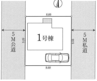 区画図 　土地面積：78.19�u（約23.65坪）／車種により2台目駐車可能