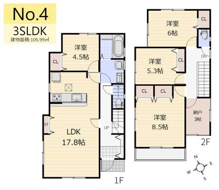 間取り図 ＜4号棟／3LDK+SS・建物面積105.99�u＞