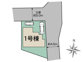 区画図 　カースペース2台分有り（車種による）。＜土地面積：119.28�u（36.08坪）＞