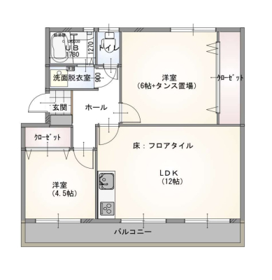 間取り図 　5階建てマンション・4階2LDK／専有面積 55.35�u