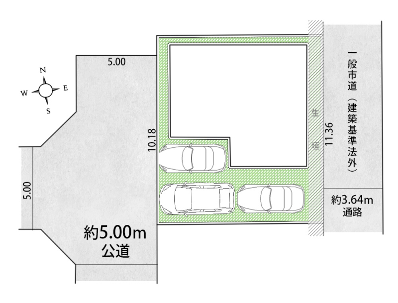 区画図  　敷地面積：116.05�u（約35.1坪）／車種により駐車3台可能です！