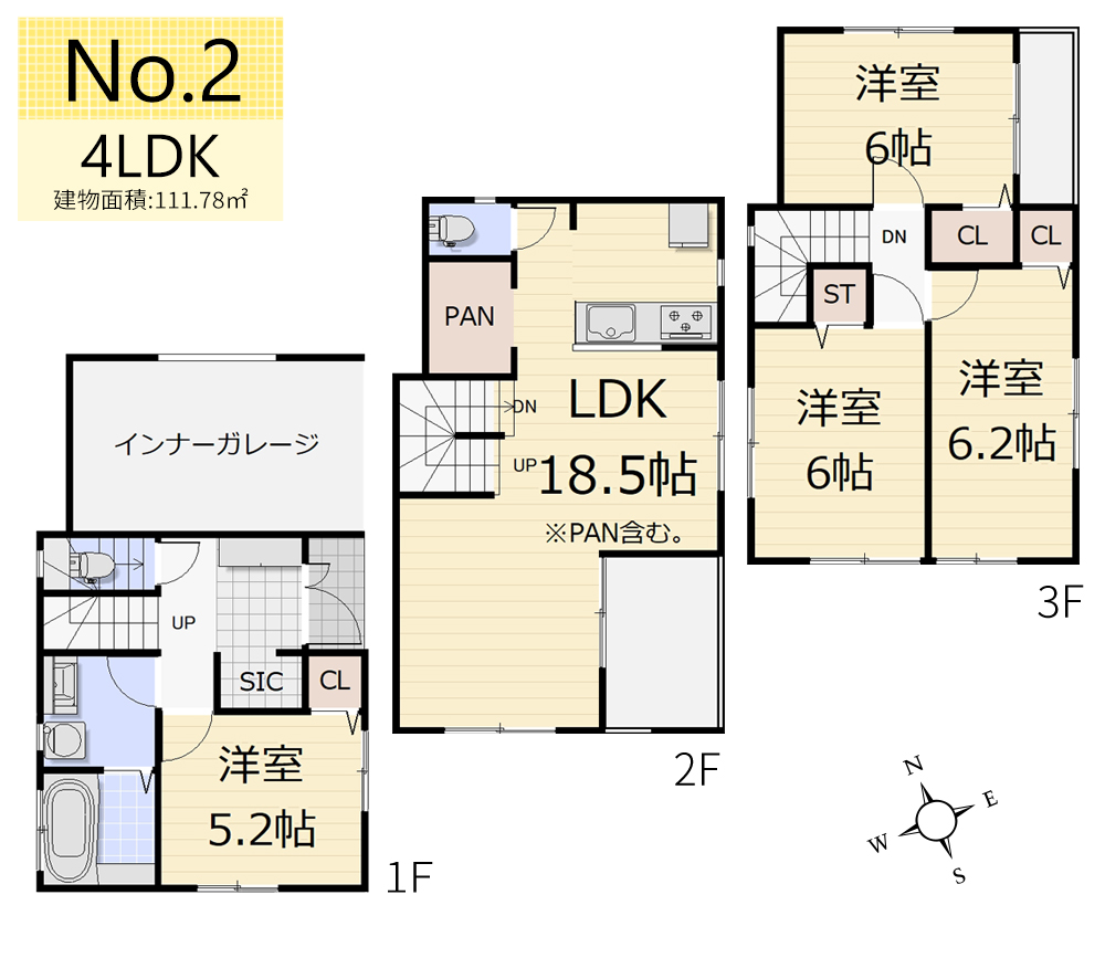 間取り図 ＜2号棟／4LDK＋SIC・延床面積111.78�u＞