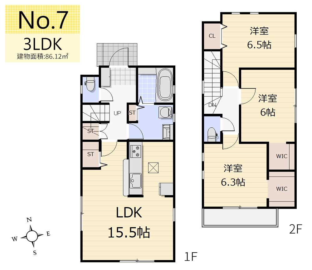 間取り図 ＜7号棟・3LDK／建物面積86.12�u＞