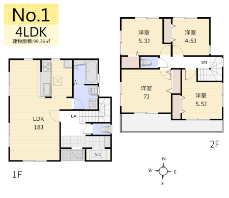 間取り図 ／1号棟　4LDK＋SIC／延床面積：99.36�u、敷地面積：130.10�u