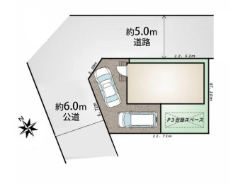区画図 　☆角地　☆別途工事で3台目カースペース確保可能　／敷地面積：113.95㎡（約34.46坪）、建物面積：82.62㎡（約24.99坪）