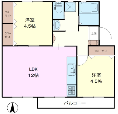 間取り図 南向きの2LDK