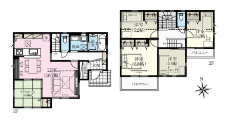 間取り図 ＜1号棟・5LDK／建物面積105.16㎡＞
