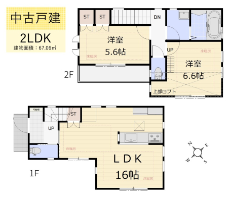 間取り図 　土地面積：72.26㎡、建物面積：67.06㎡、令和4年2月築、2LDK