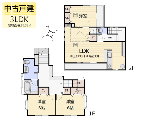 間取り図 　土地面積115.71㎡、延床面積86.33㎡