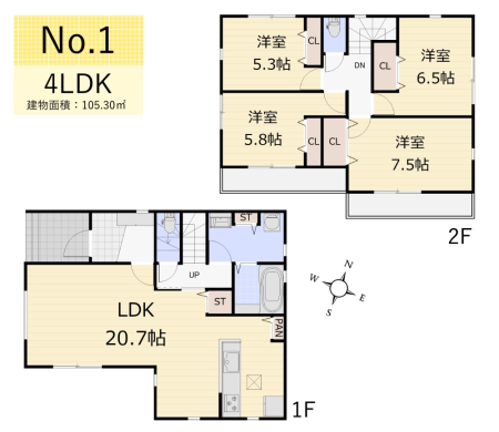 間取り図 　6M道路に面した整形地の4LDK