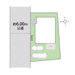 区画図 　＜敷地面積118.04㎡（約35.70坪）＞　西側6M整形地・カースペース車種により2台駐車可