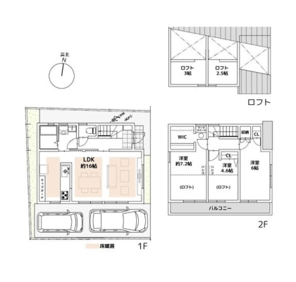 間取り図 　全室南向きの3LDK！ロフトやWICなど収納豊富です。