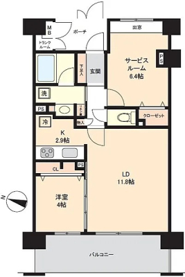 間取り図 　7階　専有面積：57.25㎡（壁芯）　バルコニー：11.97㎡