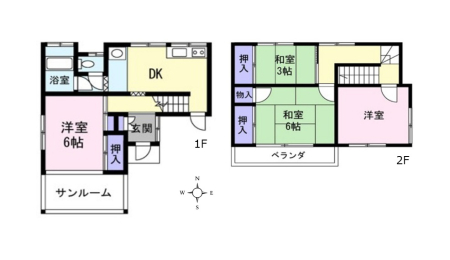 間取り図 　天気や時間を気にせずに洗濯ができるサンルーム付きの4DK♪