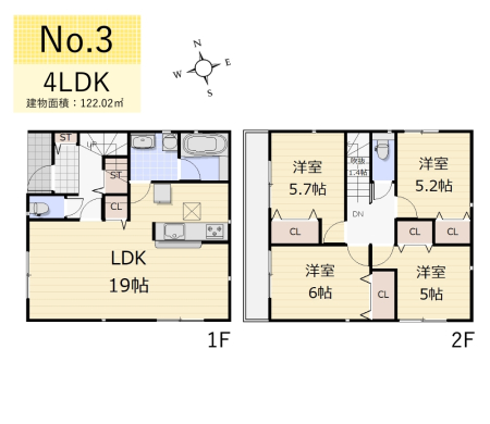間取り図 　3号棟／4LDK+カースペース2台