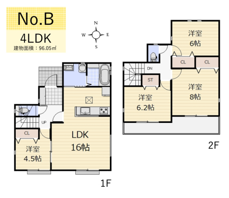 間取り図 B号棟　4LDK＋カースペース2台分