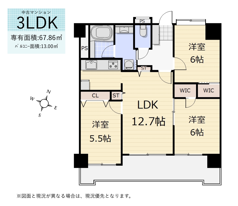 Ԏ} @2K쓌^3LDK^LʐρF67.86uiǐcjEoRj[F13.00u