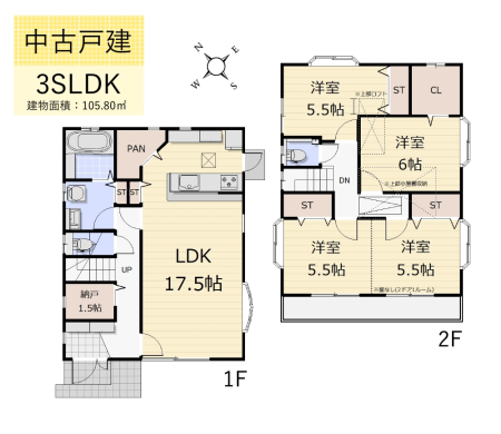 Ԏ} ʐρF105.8u@PLANF3LDK@^ʓrԎd؂ǍH4LDKɕύX\ȊԎłI