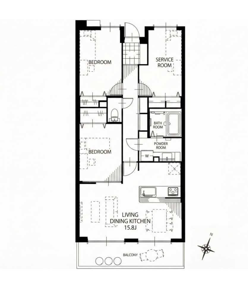 �Ԏ��} 5�K����5�K�����^2LDK�{S�i�T�[�r�X���[���j�^��L�ʐρF74.01�u�^�o���R�j�[�ʐρF11.07�u