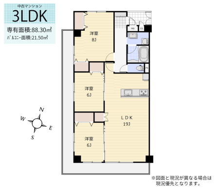 間取り図 ／LDKは広々19帖！居室も全居室6以上+収納付きでゆったりとした住まいです♪
