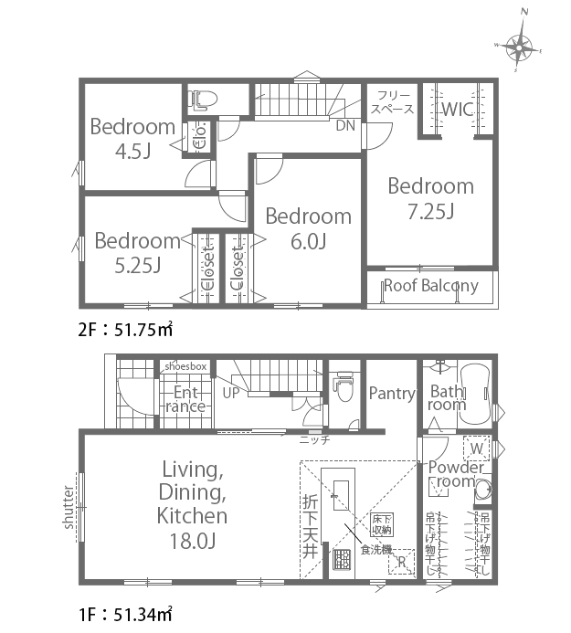 �Ԏ��} 4LDK�^�~�n�ʐρF120.94m�i��36.58�؁j�A�����ʐρF103.09�u�i��31.18�؁j