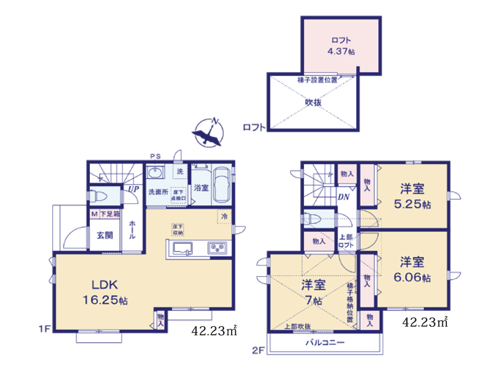 �Ԏ��} �@A�����^3LDK�^�~�n�ʐρF106.31�u�@�����ʐρF84.46�u