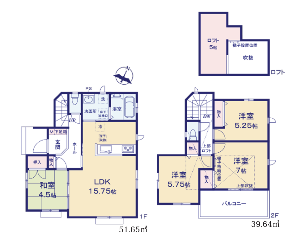 �Ԏ��} �@B�����^4LDK�^�~�n�ʐρF115.16�u�@�����ʐρF91.29�u