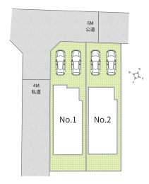 全体区画図 整形地、カースペース並列2台駐車可能
